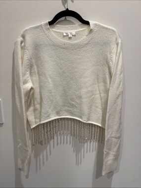 Line & Dot Ivory Beaded Fringe Crewneck Sweater